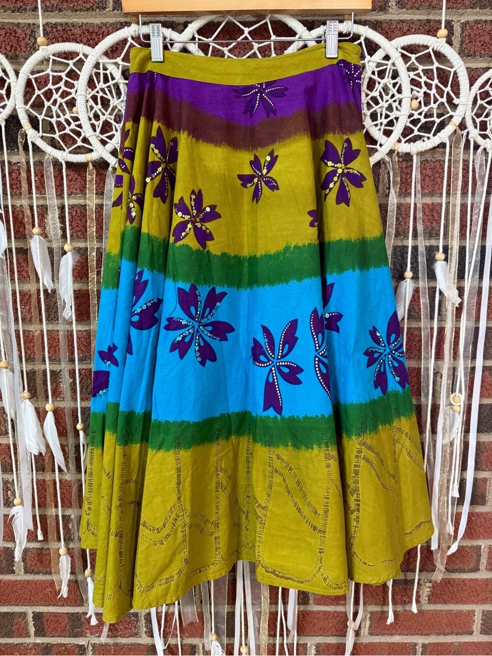 What’s Hot Bohemian Multi-Color Floral Twirl Skirt Women’s S